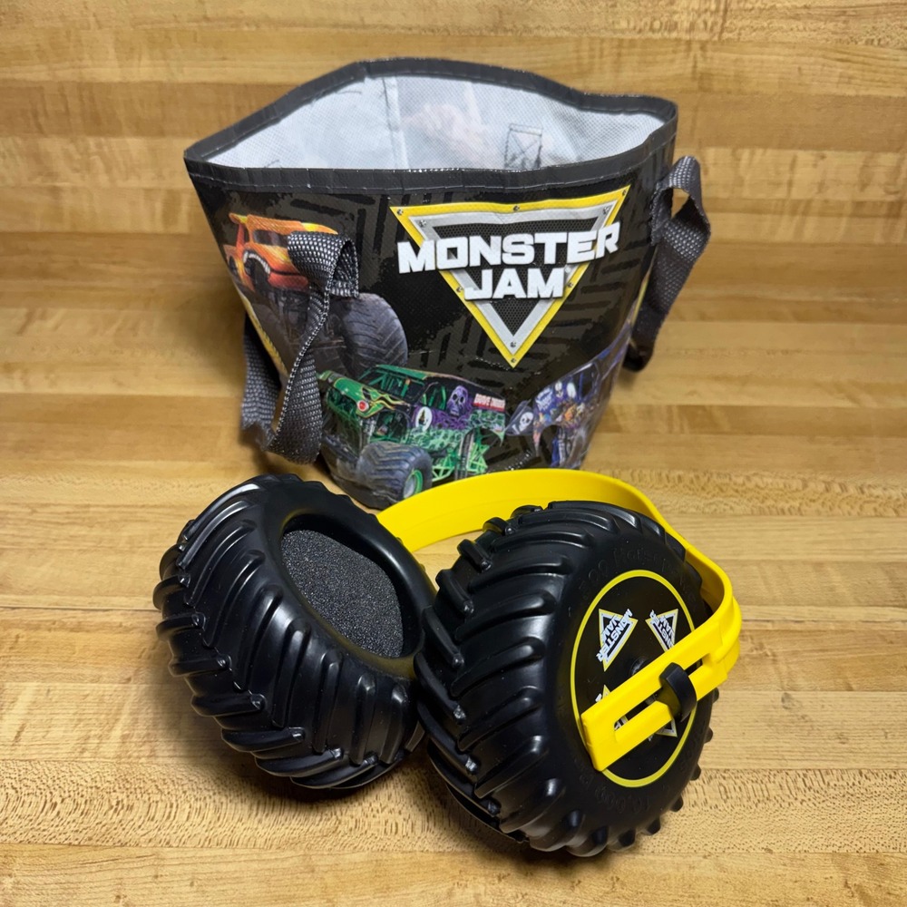 Monster Jam Kids Noise Reduction Earmuffs Tire Design with Tote Bag Black Yellow